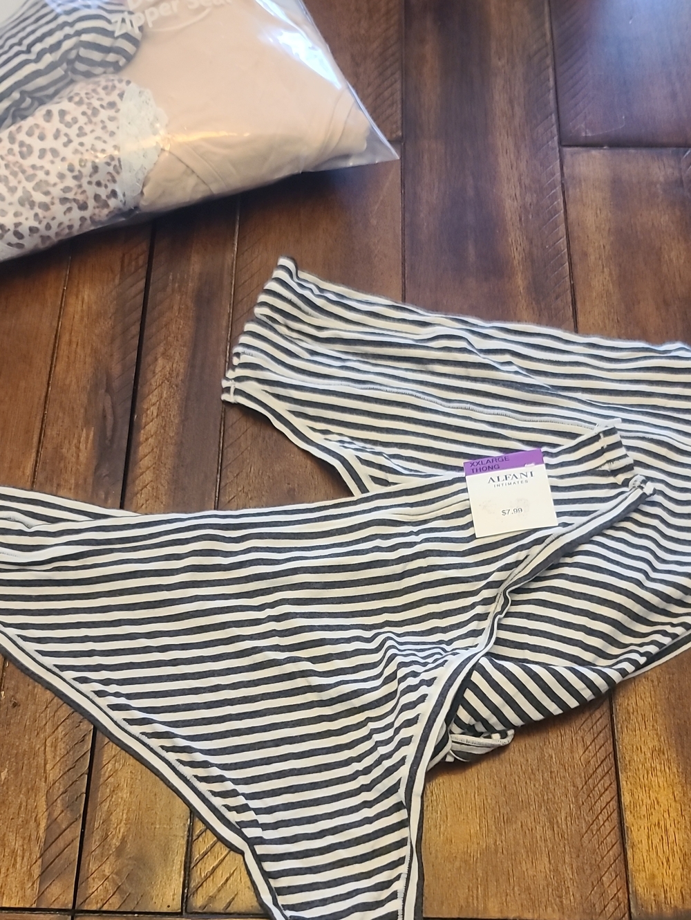 Alfani Black & White Striped Thong Panty 3 Pack